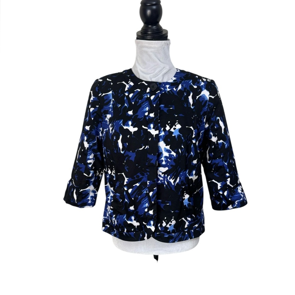 Laura Ashley blue black abstract professional attire blazer jacket petite medium